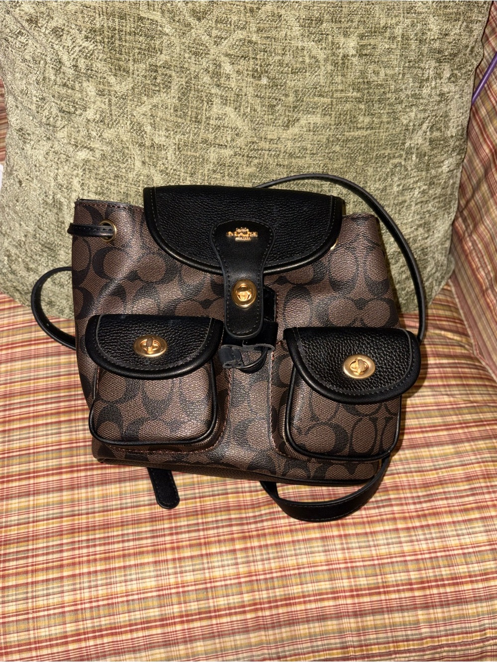 Brown and Black Logo-Print Backpack